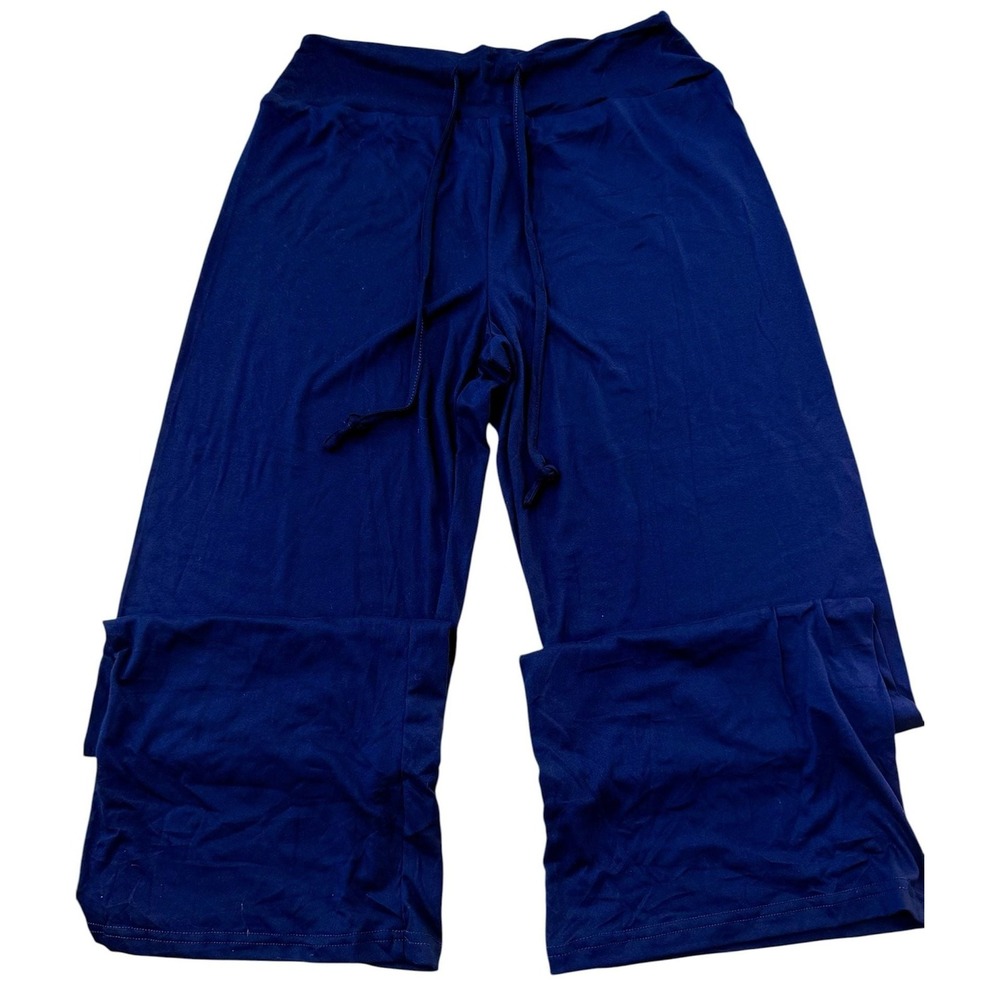 Ekouaer Women's Wide Leg Drawstring Lounge Pants Navy Blue Size L